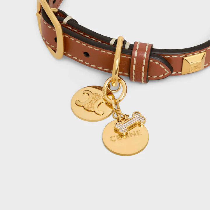 MAISON CELINE 寵物配飾 黃銅骨頭水晶牌狗牌