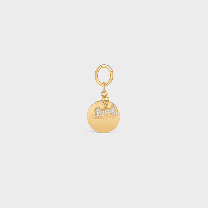 MAISON CELINE 寵物配飾 黃銅骨頭水晶牌狗牌