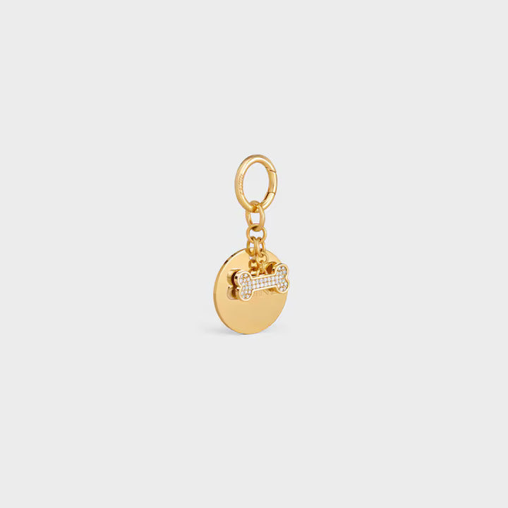 MAISON CELINE 寵物配飾 黃銅骨頭水晶牌狗牌